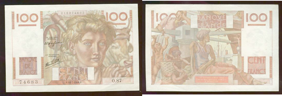 100 Francs JEUNE PAYSAN FRANCE 1946 SPL-